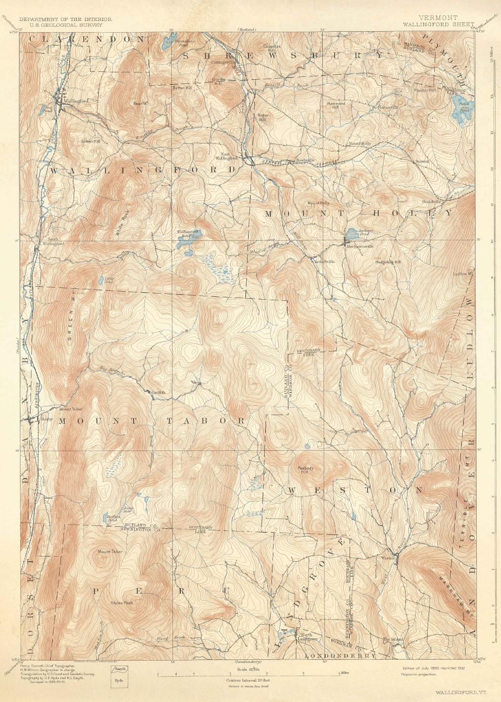 Wallingford, Mount Tabor, Vermont Map